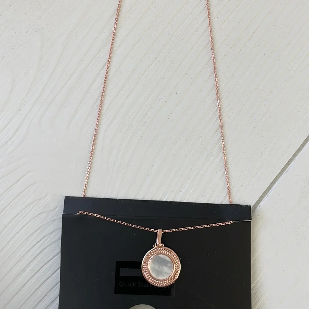 Mother of pearl pendant  Delicate chain. color is rose gold With original box. - Picture 2 of 5